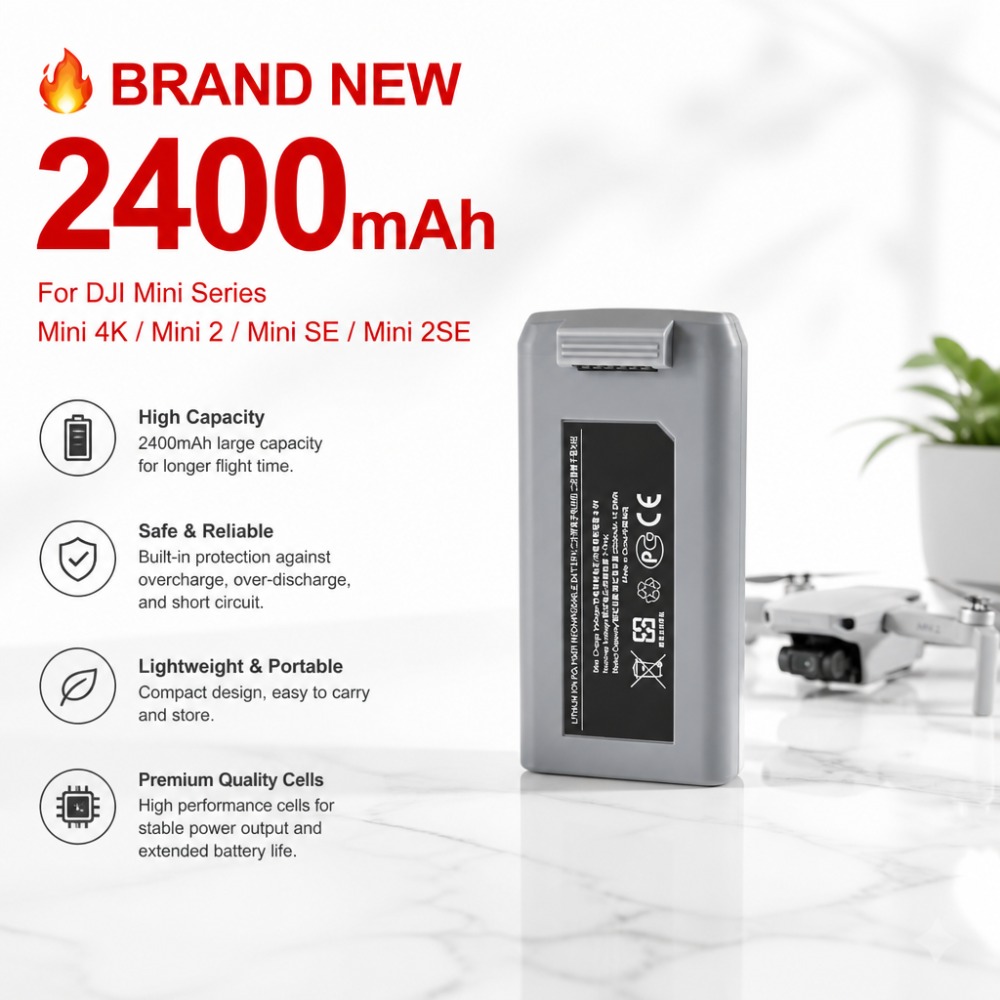 Drone Battery Smart - DJI Mini 4K/Mini 2/SE/2SE用2400mAhバッテリー、7.7Vリポ交換用アクセサリー、スマートフライトRCドローンバッテリー