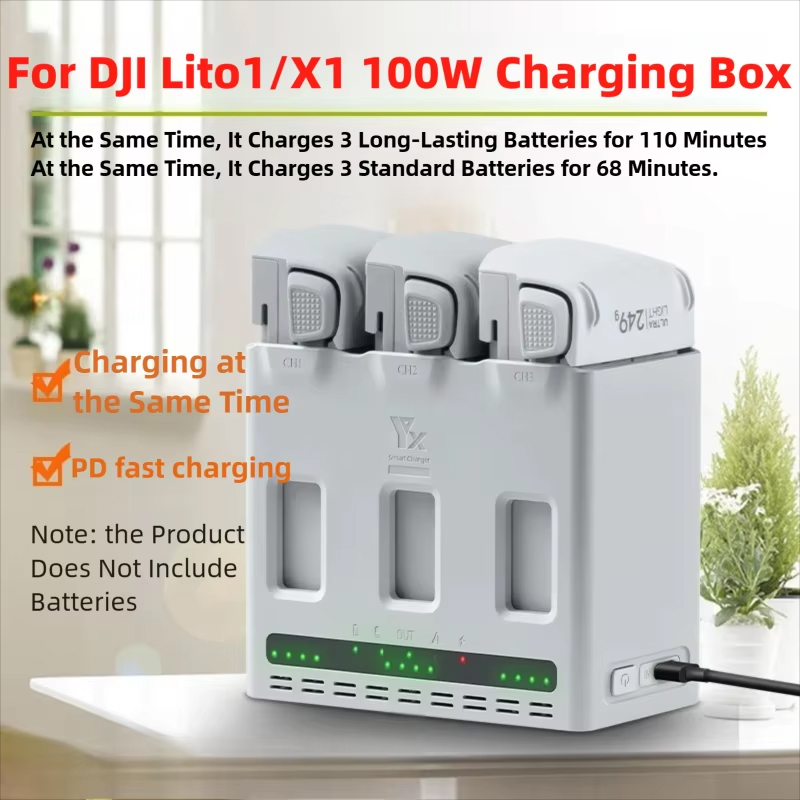 Drone Battery Smart - DJI LITO 1/X1 ドローン用バッテリー 100W 急速充電ハブ、3ポート対応スマートマネージャー充電器、Lito1/X1用パワーバンクアクセサリー