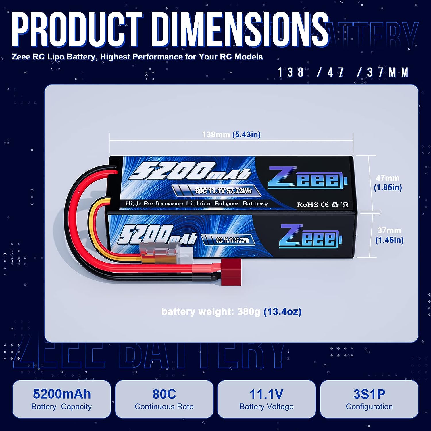 1/2 個 Zeee 3S 5200mAh Lipo バッテ - Drone Battery Connector のレビューと価格