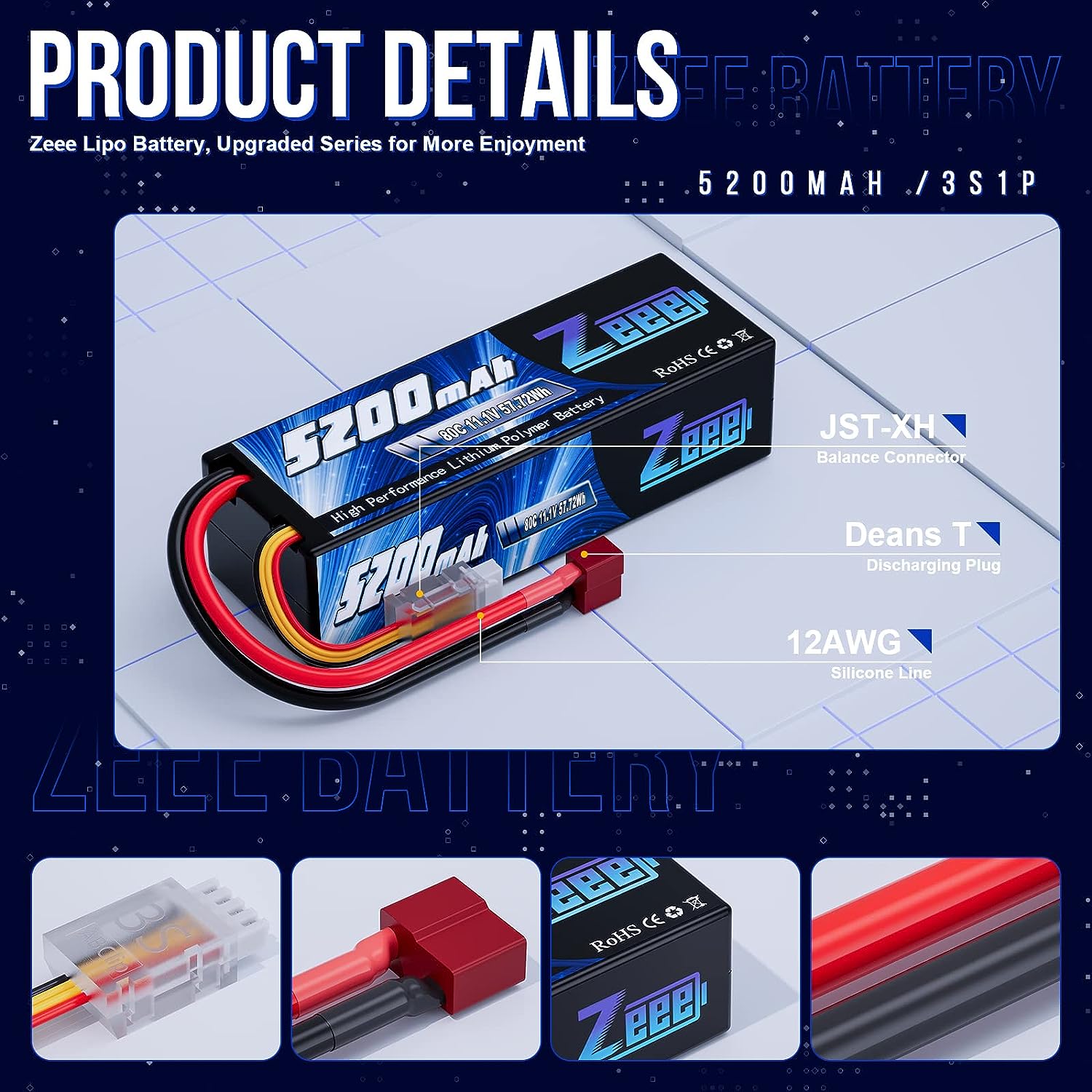 1/2 個 Zeee 3S 5200mAh Lipo バッテ - Drone Battery Connector のレビューと価格