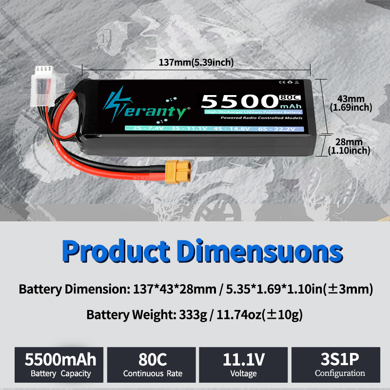 1/2個 TERANTY 3S リポバッテリー 5500mA - Drone Battery 3S のレビューと価格